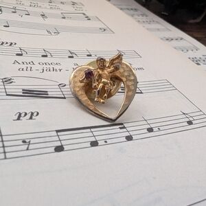 Gold Heart-Shaped Cherub Pin